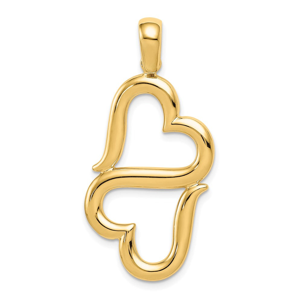 14K Polished 3-D Connected Double Hearts Pendant, 39 x 17.5 mm