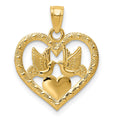 14K Polished Doves in Heart Pendant, 21 x 17 mm