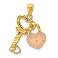 14k Two-tone Heart Lock and Key Pendant, 21 x 15 mm