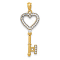 14K and White Rhodium Polished Heart Key Charm, 32 x 12 mm