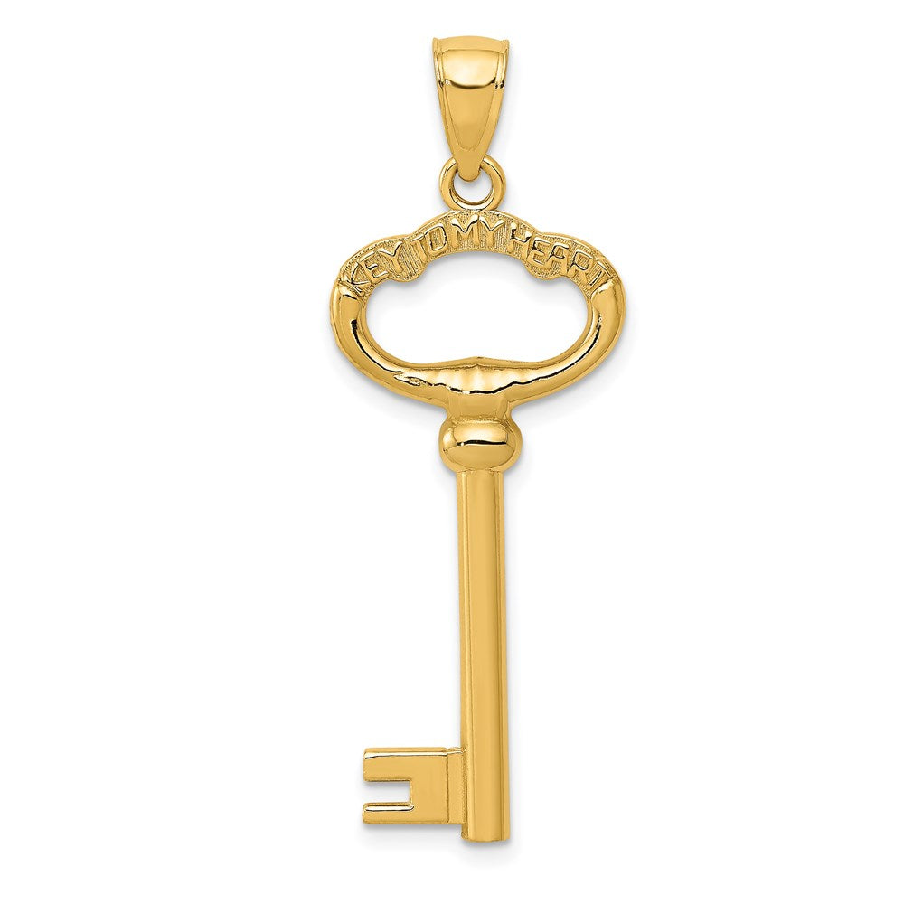14K Polished 3-D KEY TO MY HEART Key Charm, 42 x 15.7 mm