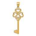 14K Polished 3D Hearts KEY TO MY HEART Key Charm, 47 x 15 mm