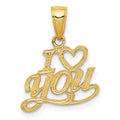14K Polished and Textured I HEART YOU Pendant, 16 x 16 mm