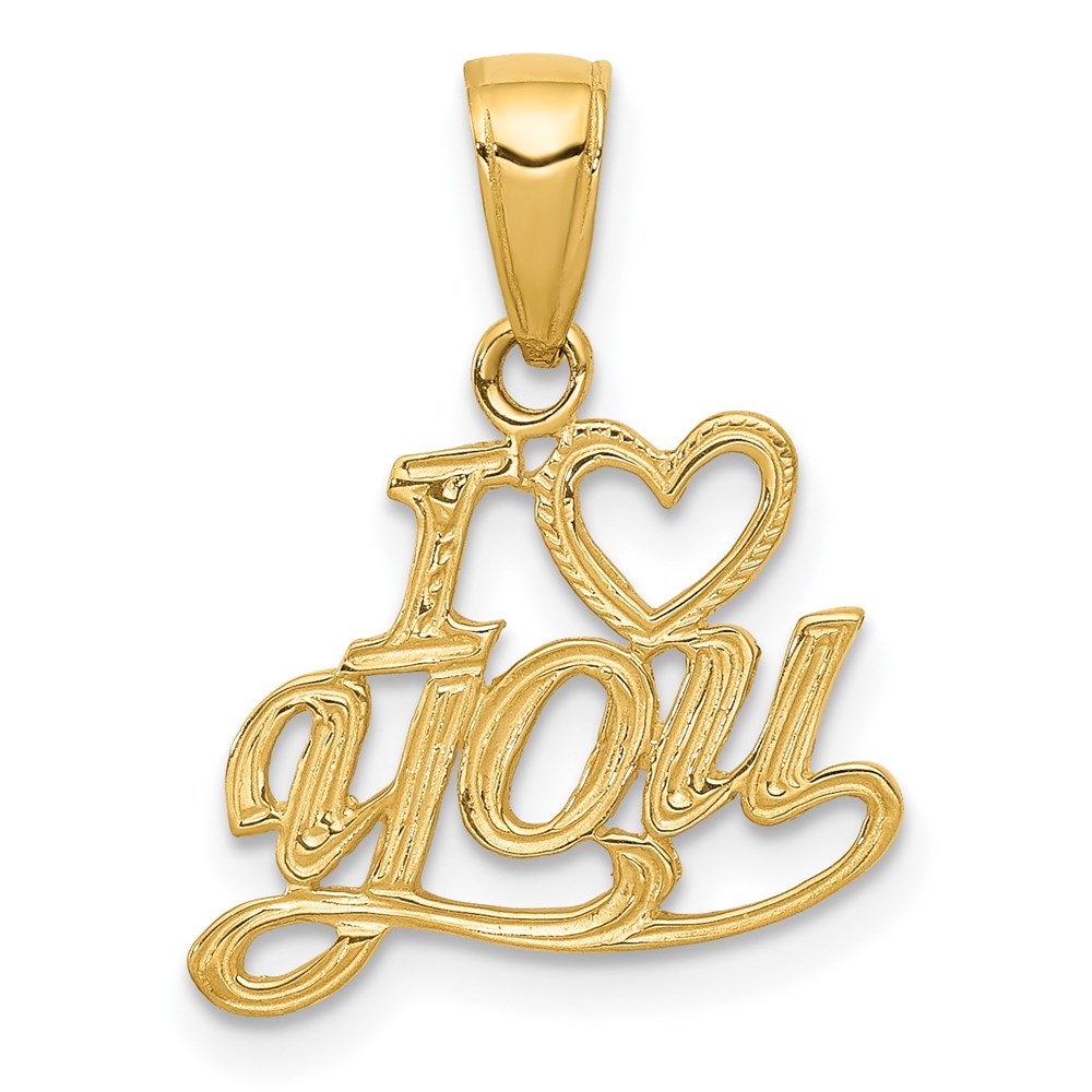 14K Polished and Textured I HEART YOU Pendant, 16 x 16 mm