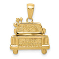 14K Polished and Textured JUST MARRIED Car Pendant, 19 x 17 mm