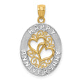 14k and White Rhodium HAPPY ANNIVERSARY Hearts Pendant, 26 x 15 mm