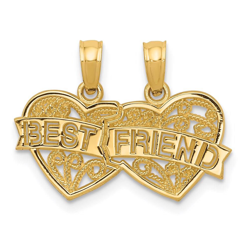 14K BEST FRIEND 2-Piece Break-apart Double Hearts Pendant, 15.5 x 20 mm