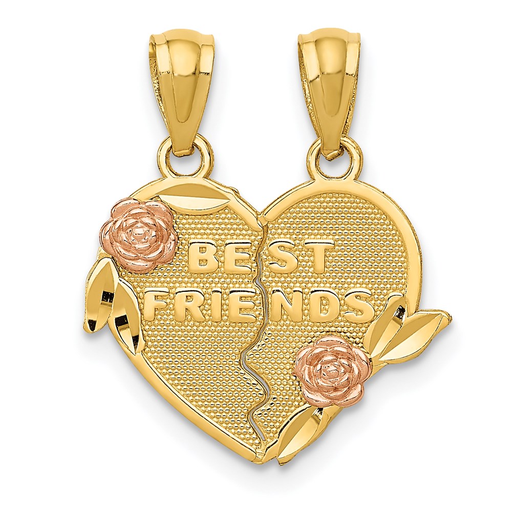 14k Two-tone BEST FRIENDS 2-Piece Break-Apart Heart Pendant, 22 x 16 mm