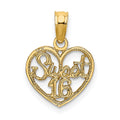 14K SWEET 16 in Heart Charm, 13.55 x 10.95 mm