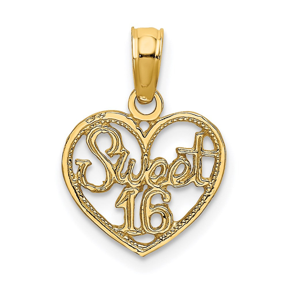 14K SWEET 16 in Heart Charm, 13.55 x 10.95 mm