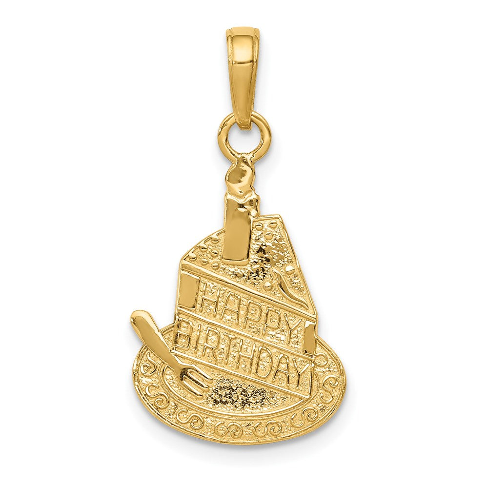 14K Slice of Cake with Candle HAPPY BIRTHDAY Pendant, 24 x 14 mm