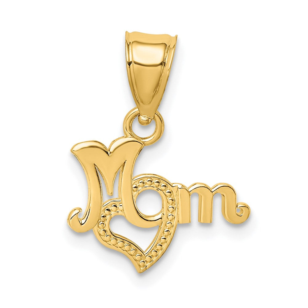 14K MOM with Heart Charm, 15.6 x 15.7 mm