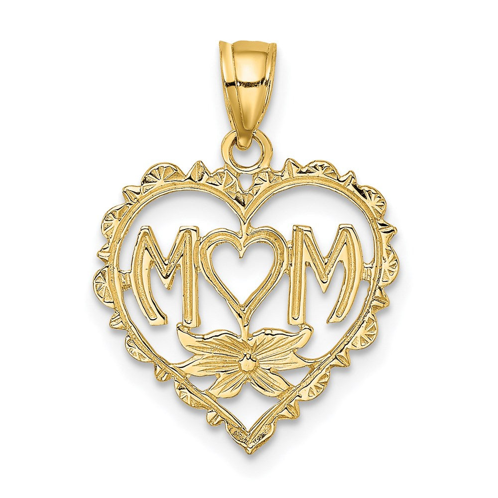 14K MOM in Heart Charm, 19.9 x 16.1 mm