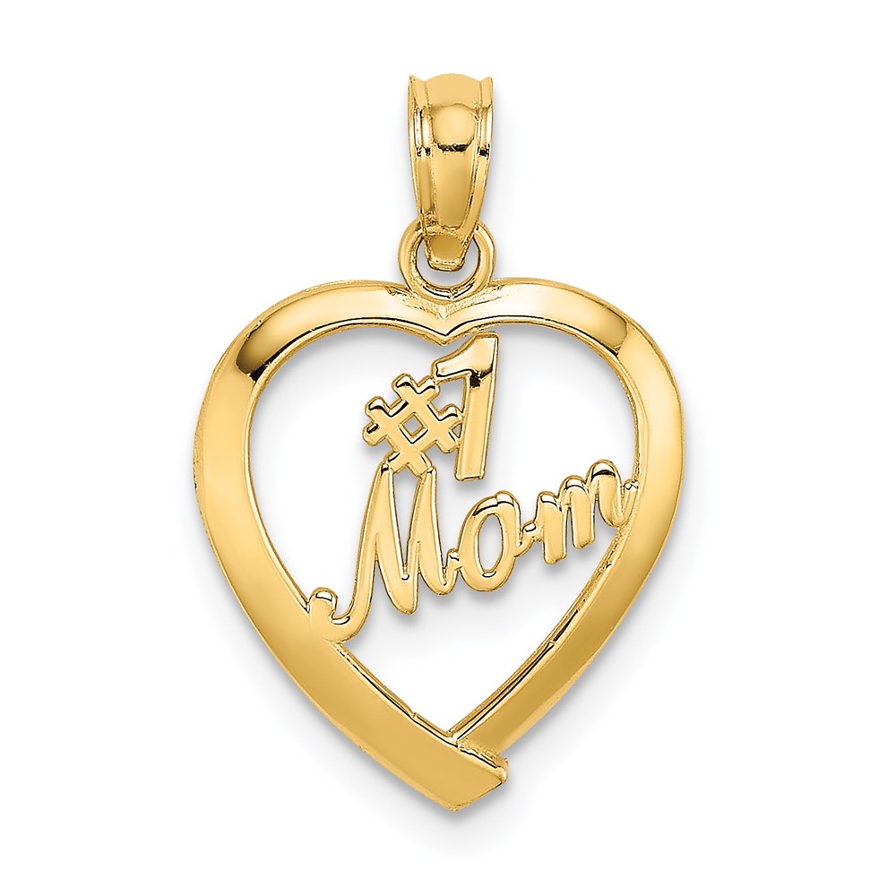 14K #1 MOM in Heart Charm, 19.4 x 13.8 mm