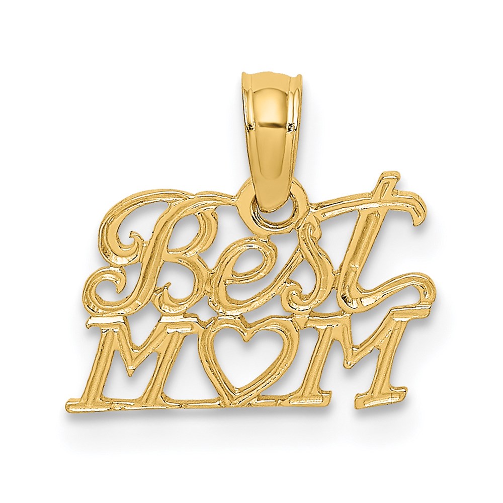 14K BEST MOM with Heart Charm, 13 x 12.7 mm