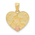 14k Two-tone BIG SISTER Heart Pendant, 20 x 15 mm