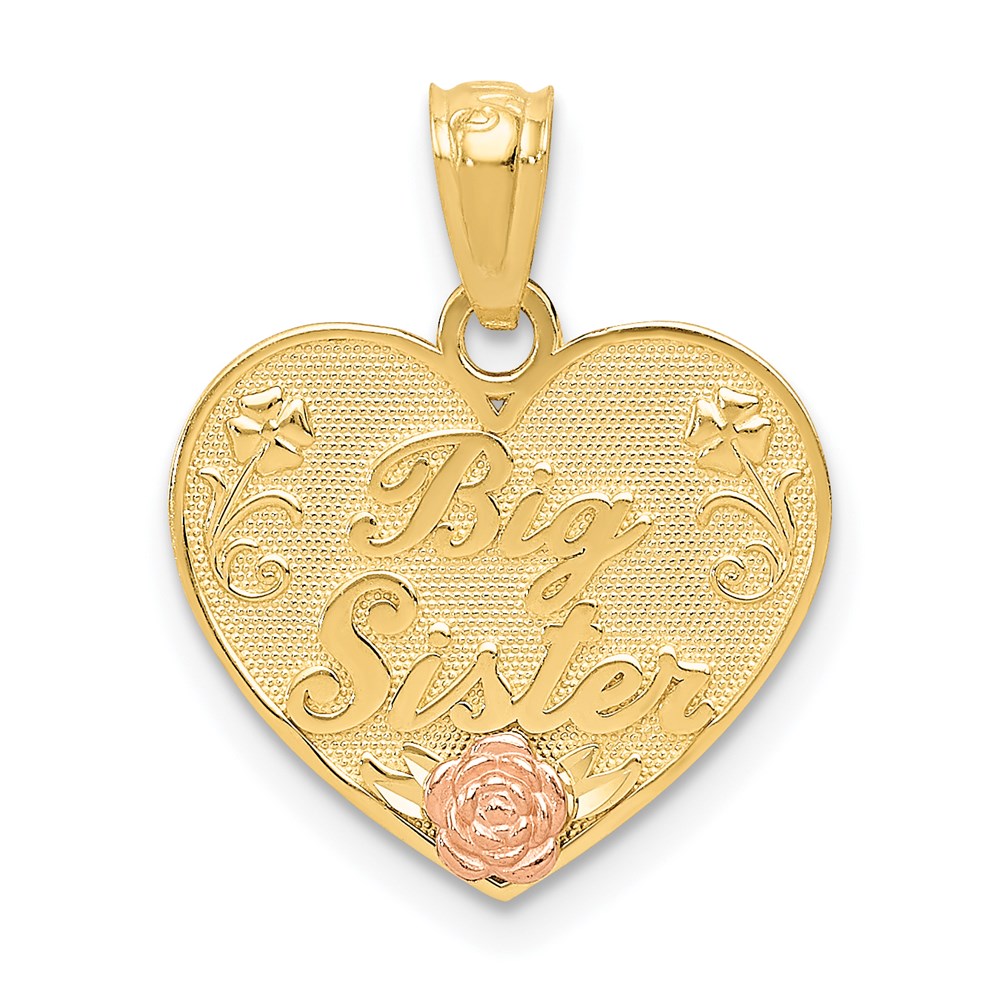 14k Two-tone BIG SISTER Heart Pendant, 20 x 15 mm