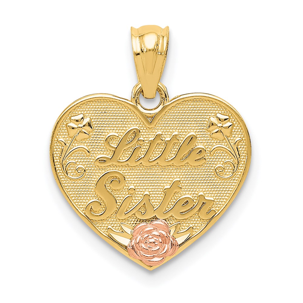 14k Two-tone LITTLE SISTER Heart Pendant, 20 x 15 mm