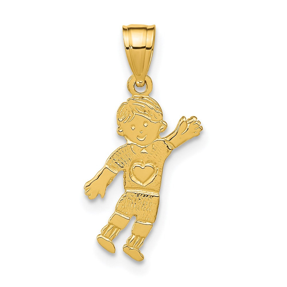 14K Boy Waving with Heart on Pocket Charm, 21.8 x 9.4 mm
