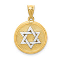 14k Two-tone Solid Satin Finish Flat Back Star of David Disc Charm, 27 x 17 mm
