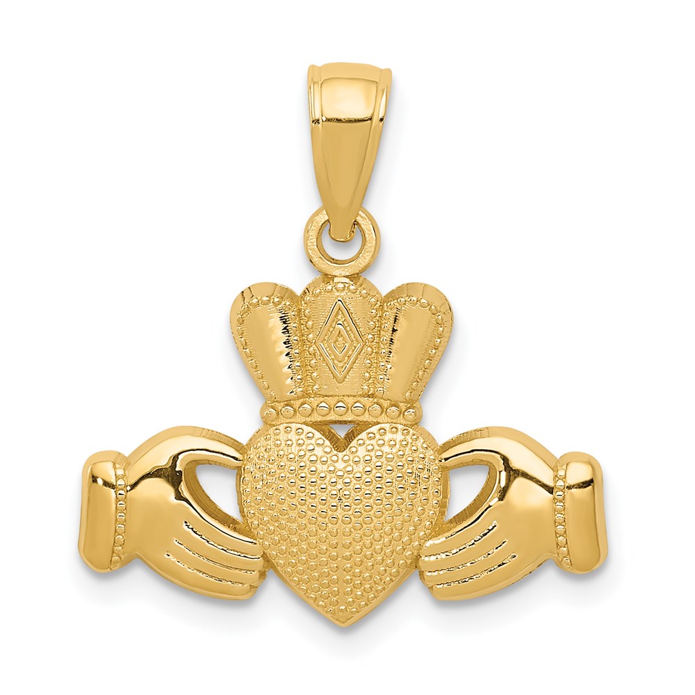 14K Claddagh Pendant with Textured Crown, 20 x 19 mm