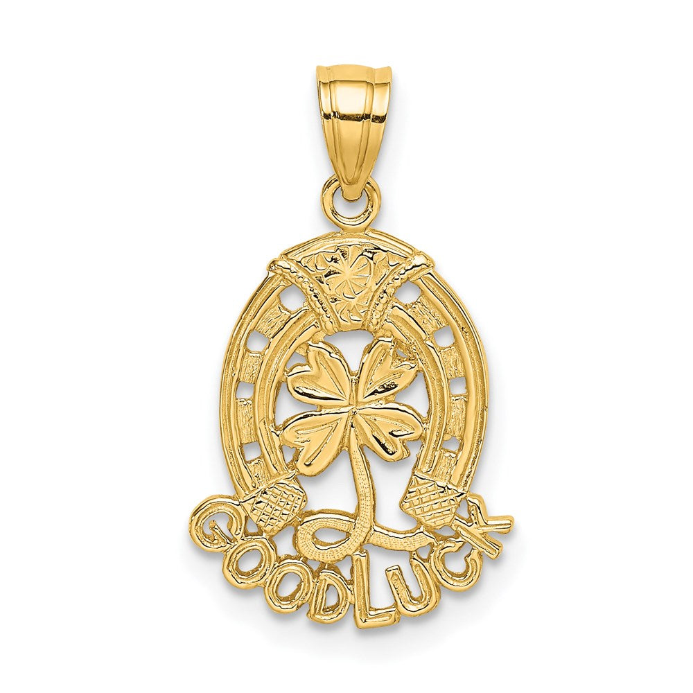 14K GOOD LUCK Horseshoe and Clover Charm, 20.35 x 13.3 mm