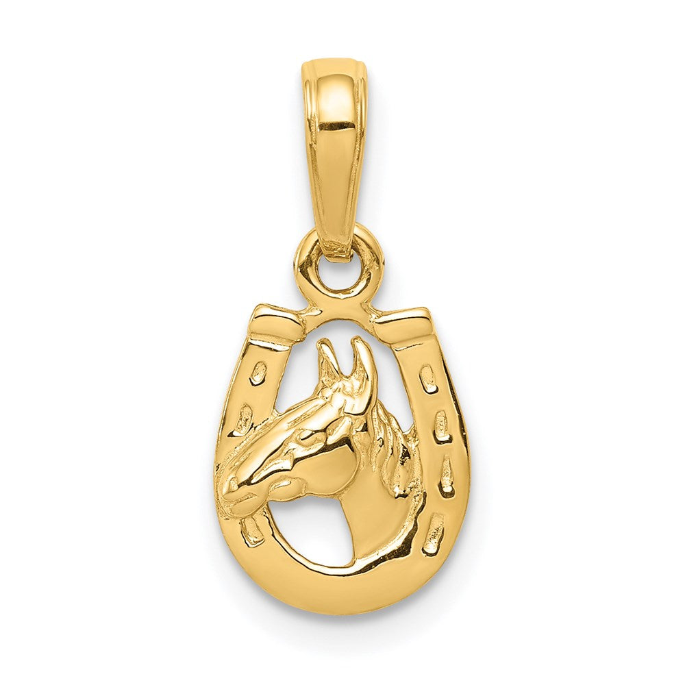 14K Horseshoe with Horse Head Pendant, 15 x 10 mm