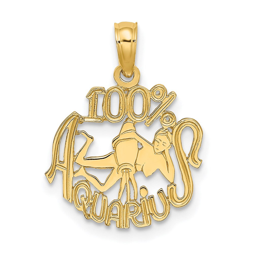 14K 100% AQUARIUS Zodiac Charm, 17.65 x 14.5 mm
