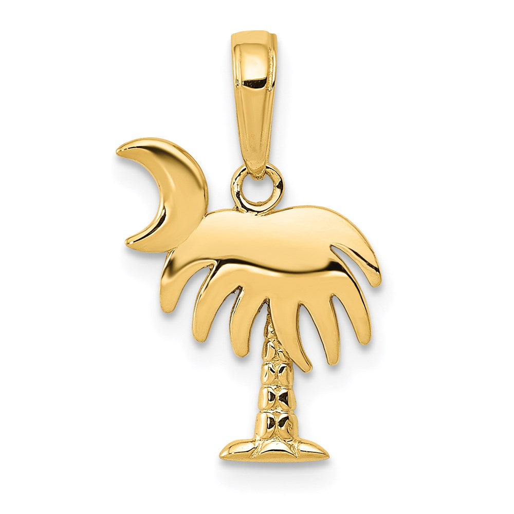 14K Charleston Palm Tree with Moon Pendant, 20 x 12 mm