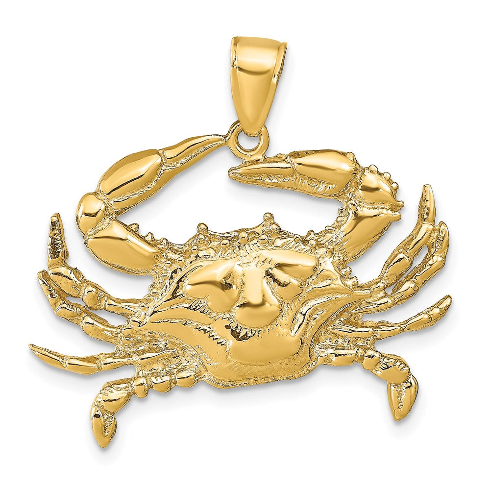 14K Large Blue Crab Pendant, 30 x 31 mm