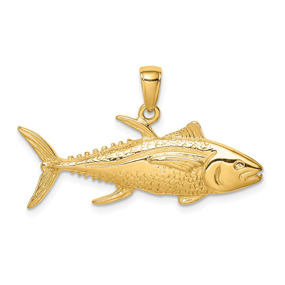 14K Yellowfin Tuna Fish Pendant, 20 x 35 mm