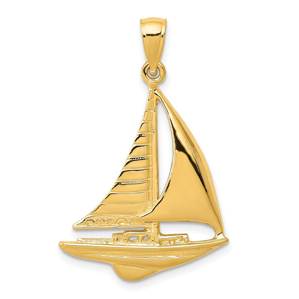 14K 2-D Sailboat Pendant, 32 x 20 mm