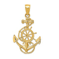 14K Anchor and Ships Wheel with Rope Pendant, 30 x 17 mm
