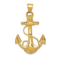 14K Large 2-D Anchor with Rope Pendant, 41 x 25 mm