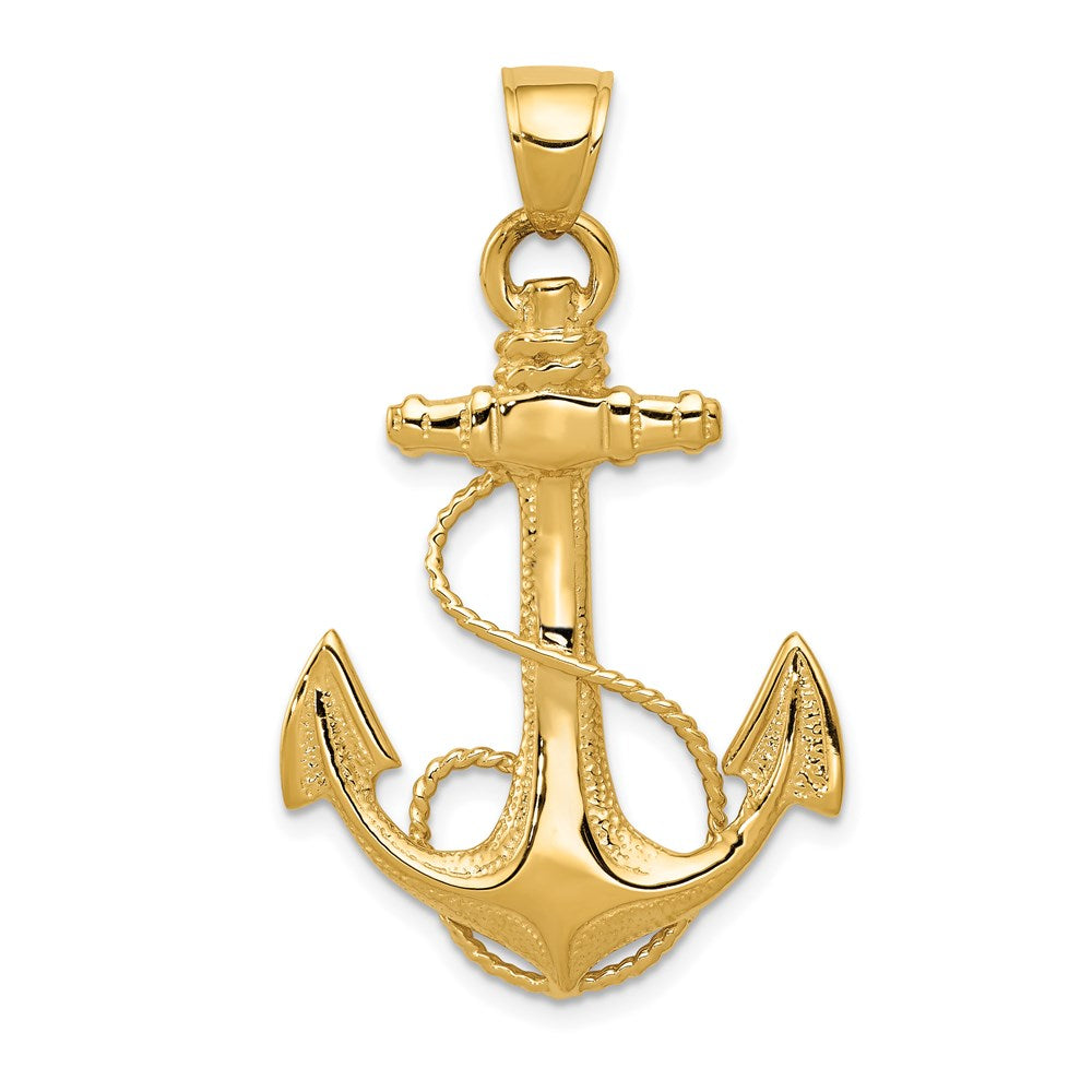 14K Large 2-D Anchor with Rope Pendant, 41 x 25 mm