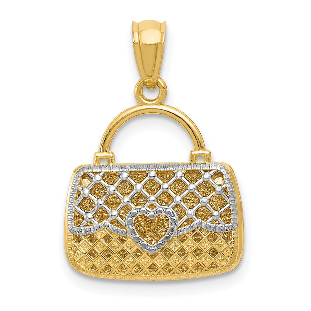 14K and White Rhodium 3-D Reversible Heart Handbag Pendant, 21 x 15 mm, 1.49 g - ID5S9K49418L7