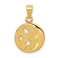 14k Polished Flat-Backed Moon with Three Stars Pendant, 17 x 10 mm