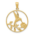 14K Hummingbird in Round Frame Pendant, 31 x 23 mm