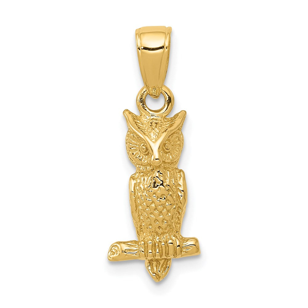 14K 3-D Owl Pendant, 20 x 8 mm
