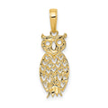 14K Owl Pendant, 23 x 9 mm