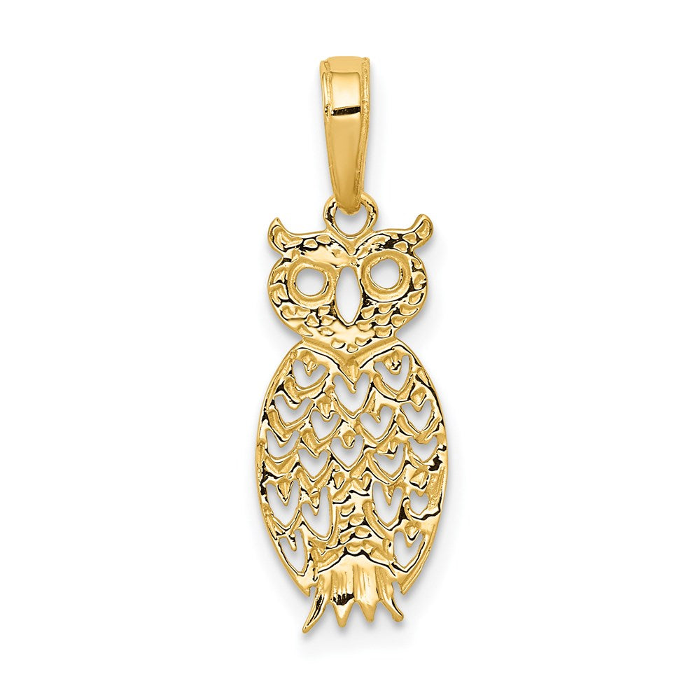 14K Owl Pendant, 23 x 9 mm