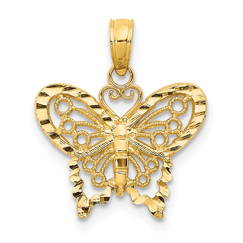 14K Diamond-cut Butterfly Pendant, 19 x 16 mm
