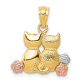 14k Two-tone with White Rhodium Two Cats Pendant, 19 x 15 mm