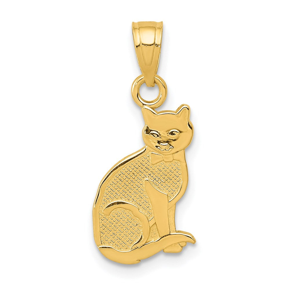 14k I HEART MY CAT on Reverse Cat Pendant, 21 x 10 mm