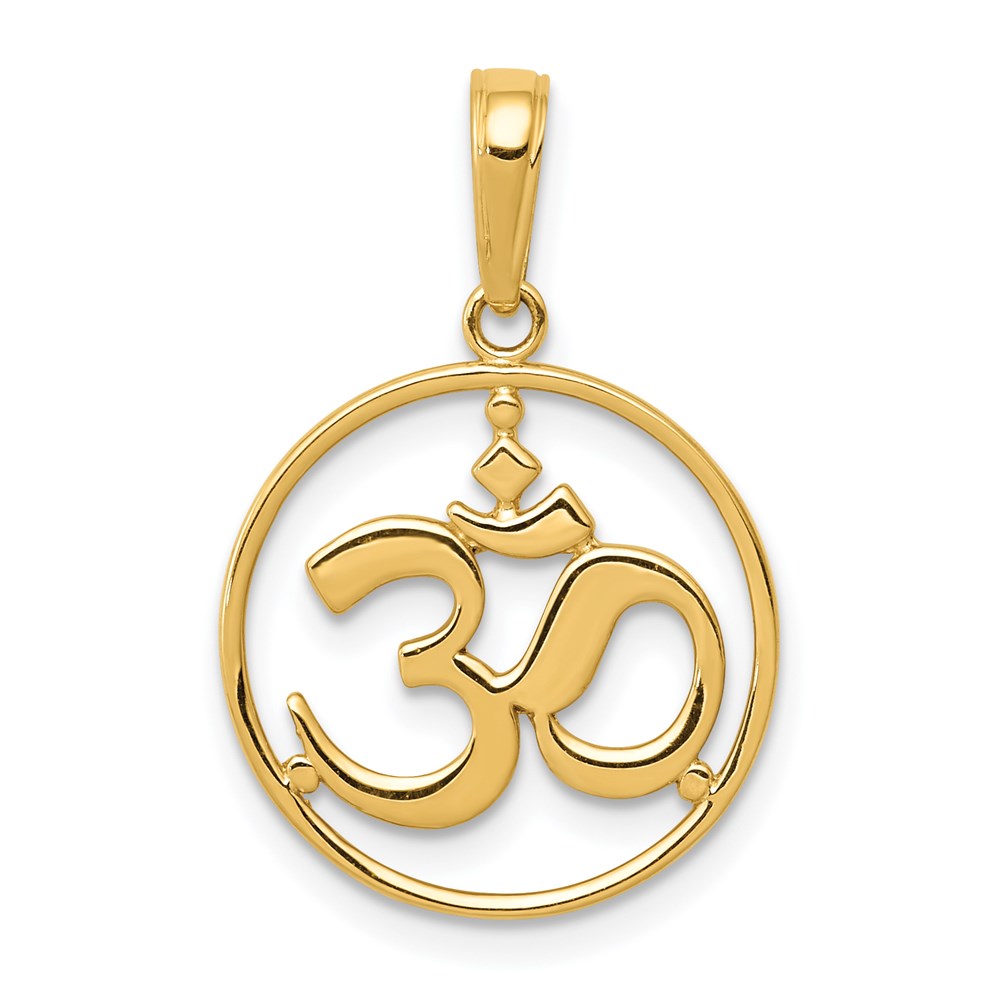 14K Cut-out Round Frame Yoga Om Symbol Pendant, 22 x 15 mm
