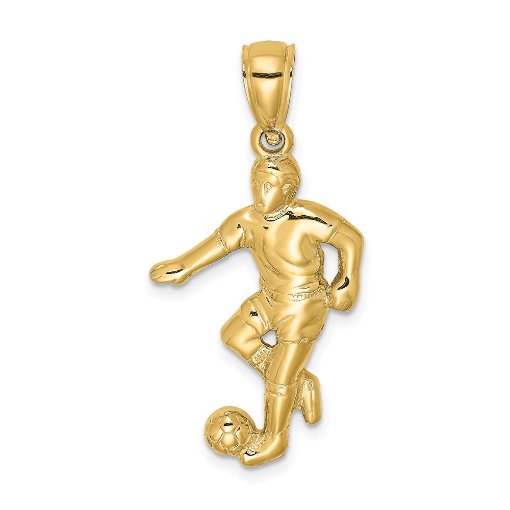 14K Boy Soccer Player Running with Ball Charm, 22 x 14.3 mm