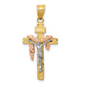 14K Tri-color Diamond-cut Small Draped INRI Crucifix Pendant, 39 x 18 mm