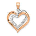 14K Two-tone Polished Diamond-cut Intertwined Hearts Pendant, 24 x 19 mm, 1.15 g