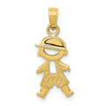 14k Polished and Textured Boy Pendant, 18 x 8 mm