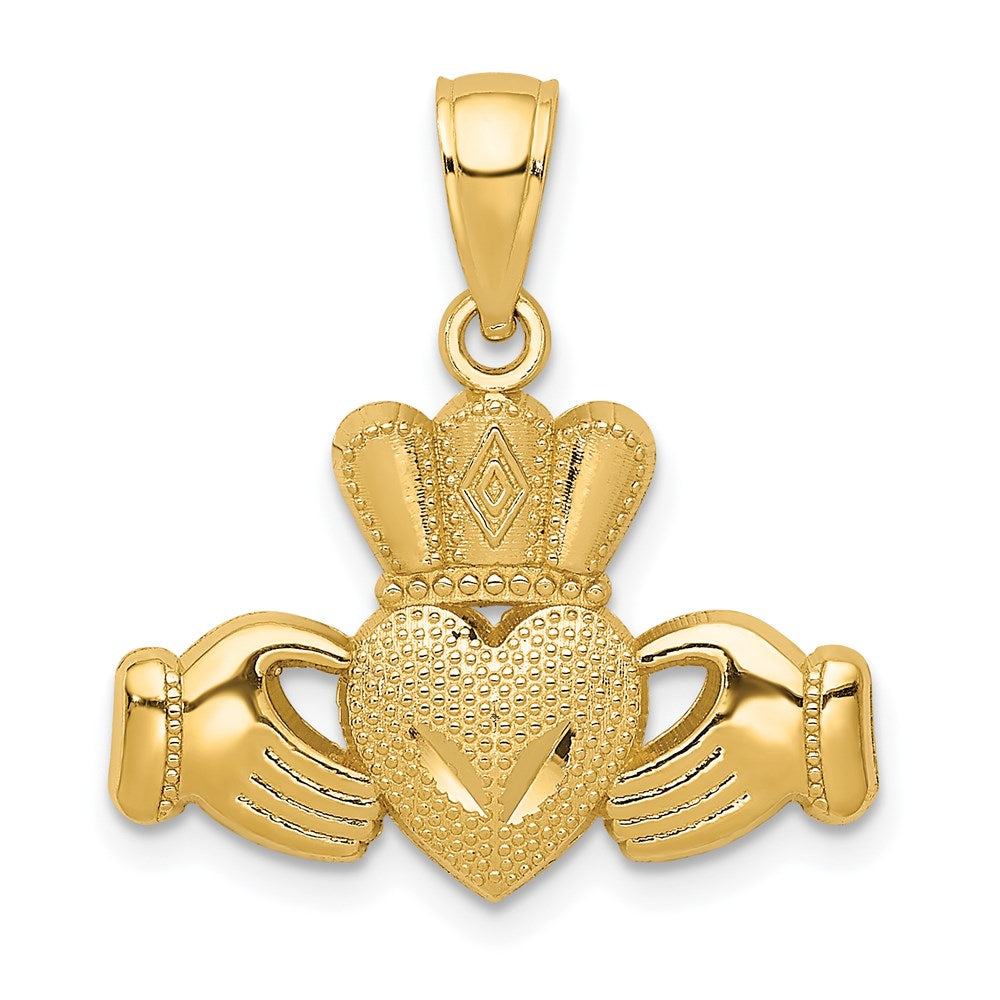 14k Polished/Textured Claddagh Pendant, 20 x 21 mm